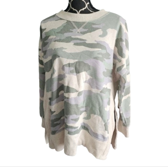 NWT Aerie Oversized Good Vibes Crewneck Tunic Sweatshirt- Desert Camo - Picture 3 of 8